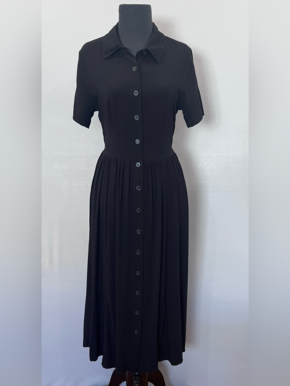 Black Button Down Collar Maxi Dress